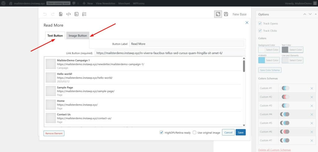 mailster email template adding button